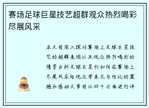 赛场足球巨星技艺超群观众热烈喝彩尽展风采